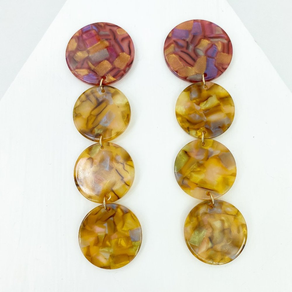 Iridescent Camel Dot Drop Earrings w/ Pink Stud